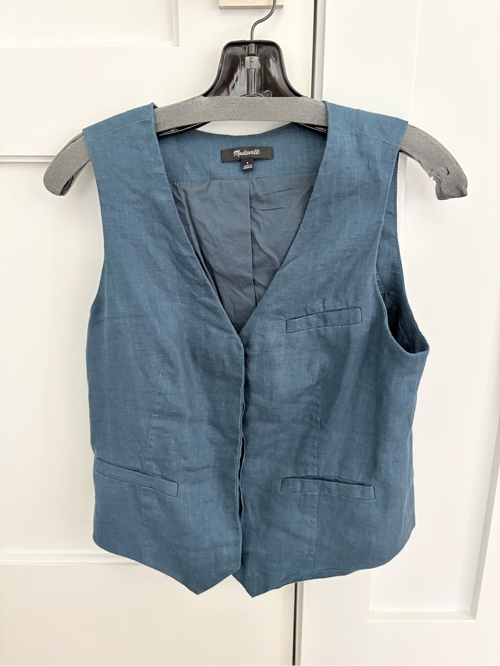 Madewell Teal-Blue Linen V-Neck Vest